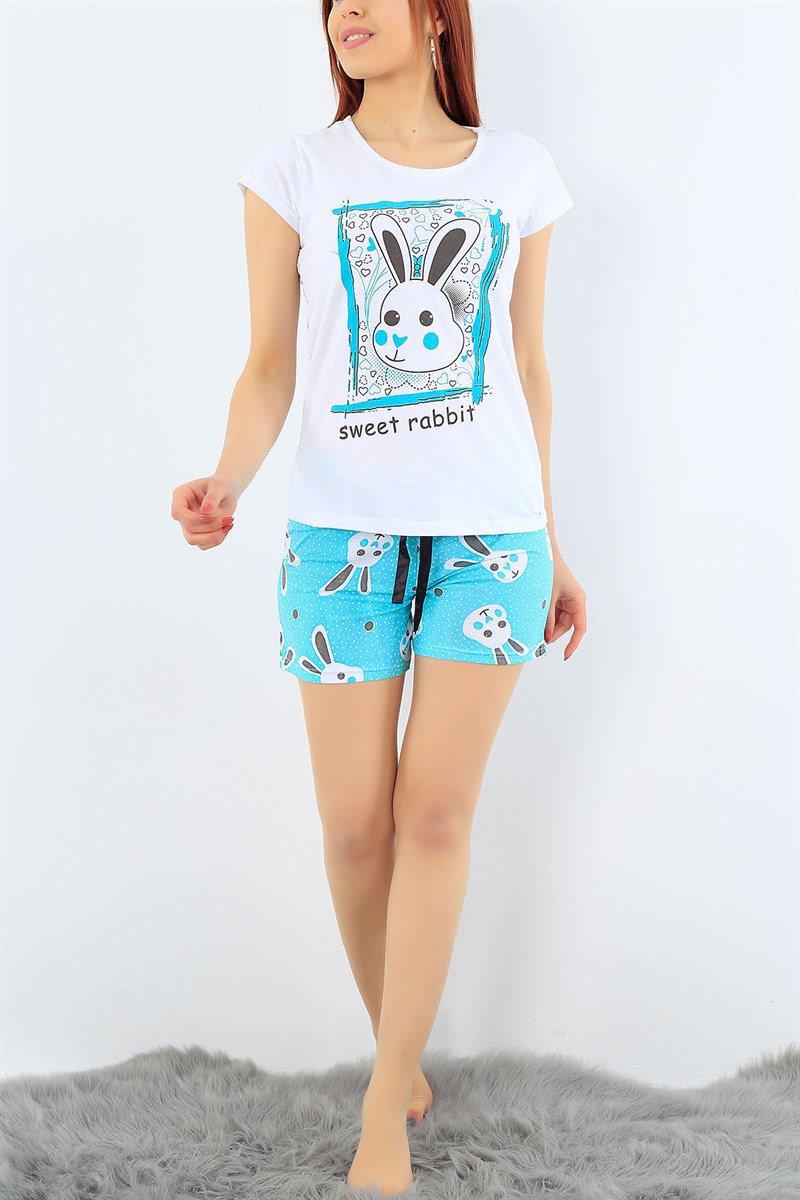 Likralı Su Yeşili Bayan Pijama Takımı 31311