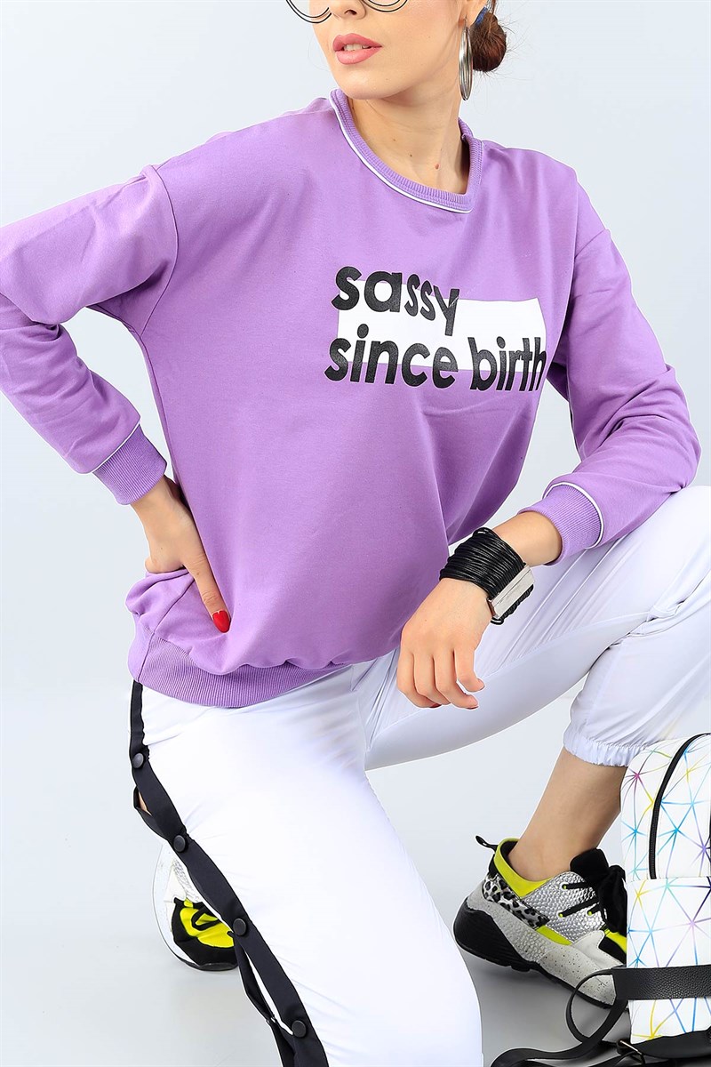 Lila Baskılı Bayan Sweat 39632