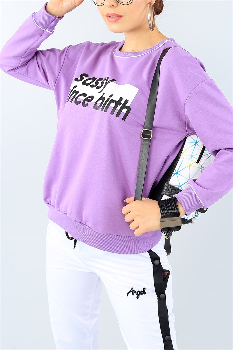 Lila Baskılı Bayan Sweat 39632