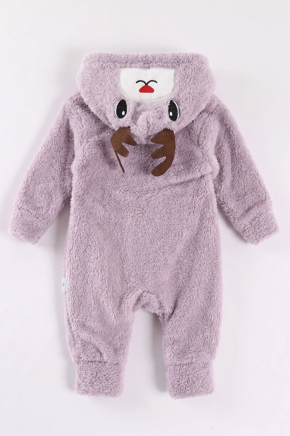 Lila (0-12 Ay) Kapüşonu Geyik Nakışlı  Peluş Kız Bebek Tulum 495378