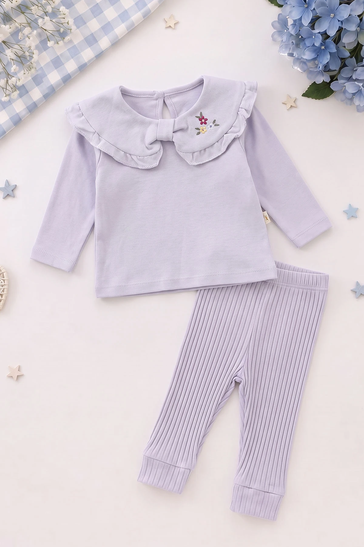 Lila (0-12 Ay) Yeleği Çiçek Baskılı Kız Bebek 3'lü Takım 473235