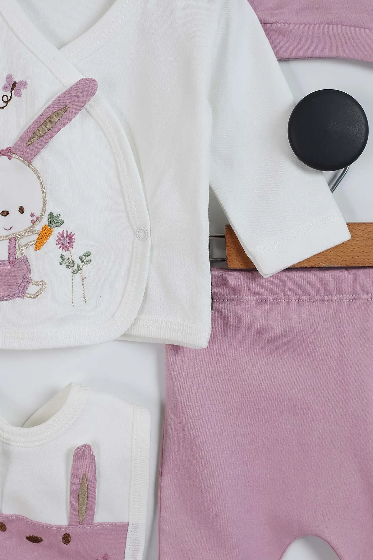 Lila (0-3 Ay) Kulaklı Tavşan Nakışlı  Yenidoğan 5'li Kız Bebek Takım 340139