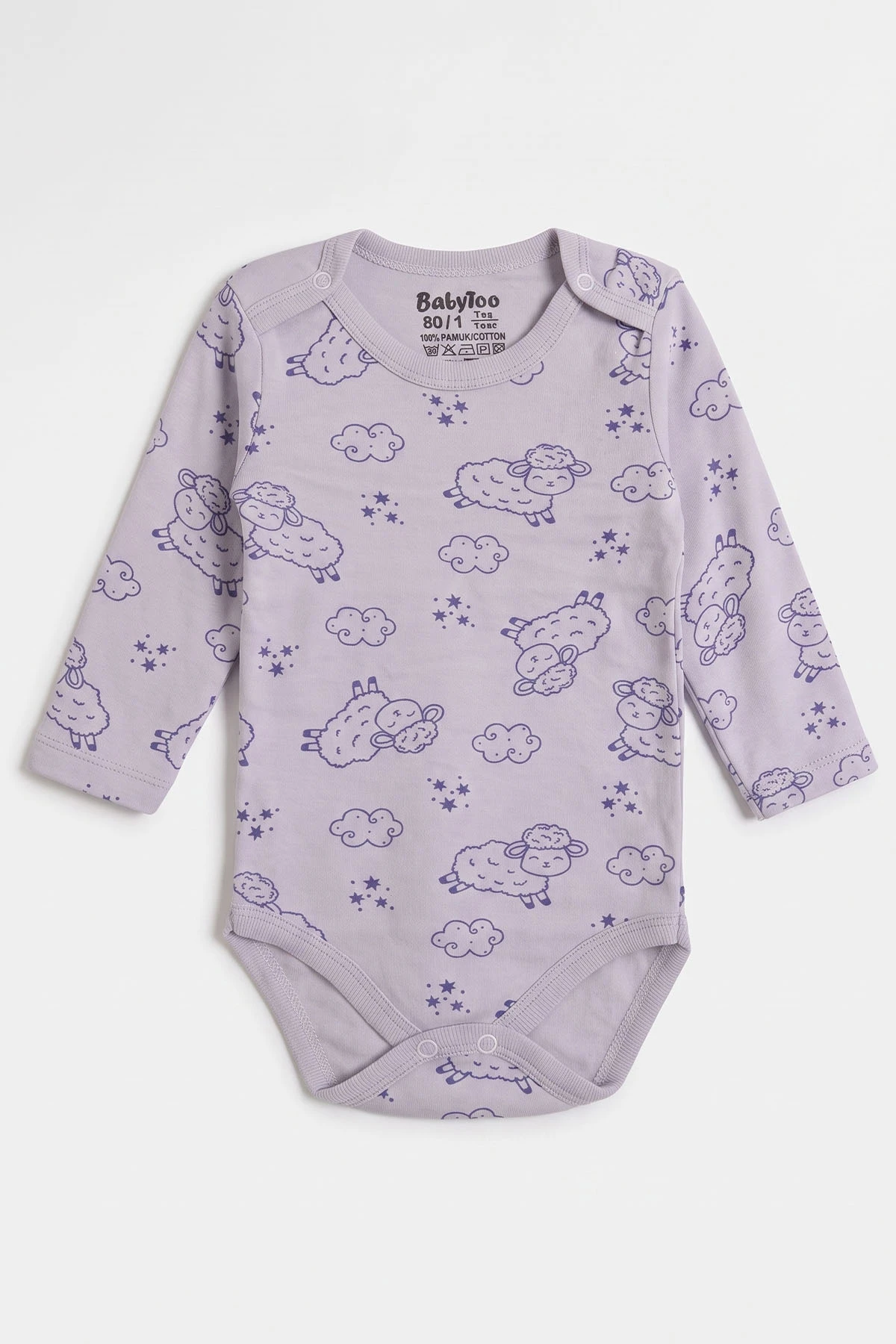 Lila (0-3 Yaş) Kuzu Desenli Uzun Kol Bebek &Çocuk Çıtçıtlı Badi 482400