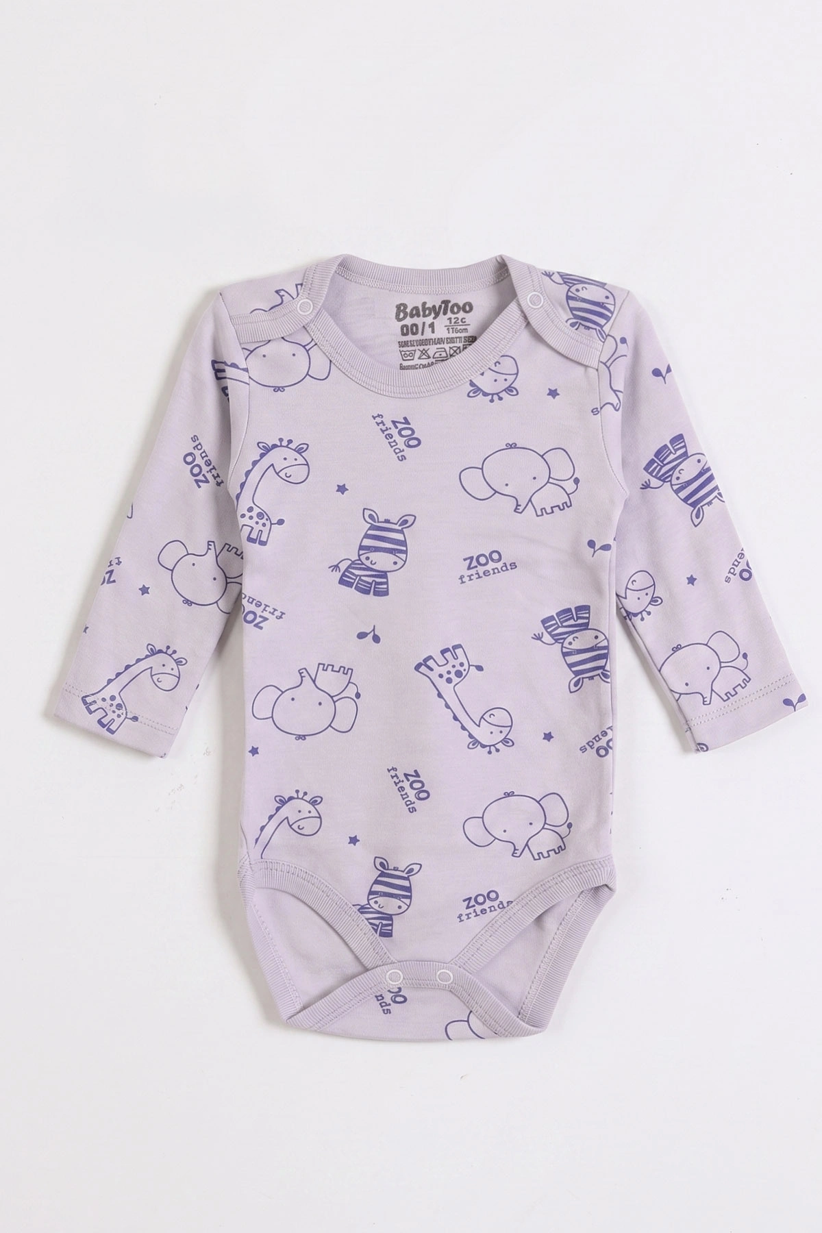 Lila (0-3 Yaş) Safari Desenli Uzun Kol Bebek &Çocuk Çıtçıtlı Badi 482375