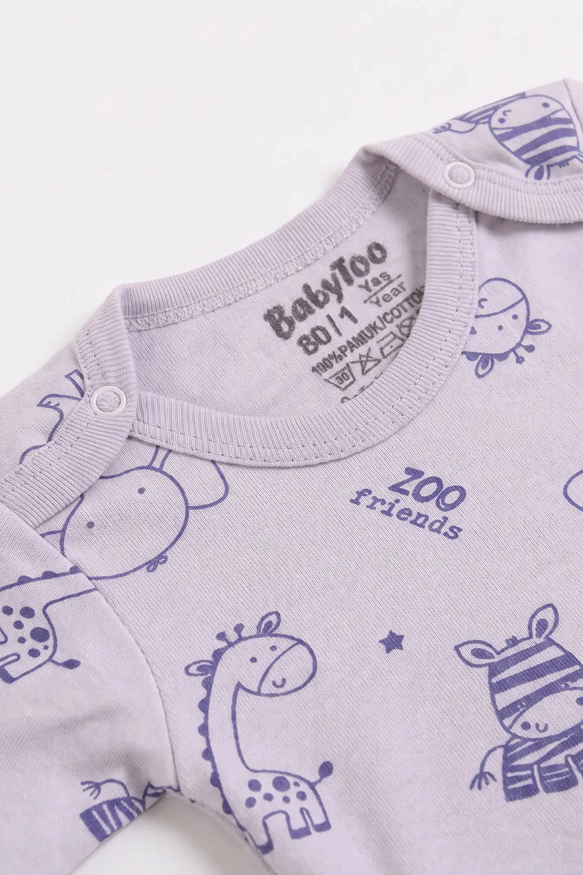 Lila (0-3 Yaş) Safari Desenli Uzun Kol Bebek &Çocuk Çıtçıtlı Badi 482375