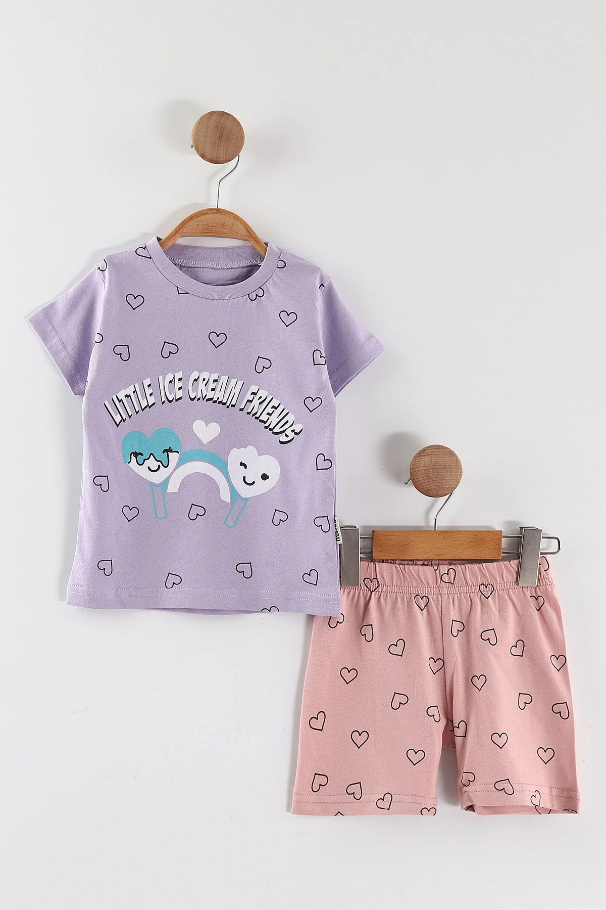 Lila (0-4 Yaş) Ice Cream Baskılı  Tişörtlü ve Şortlu Kız Çocuk Yazlık Takım 468398