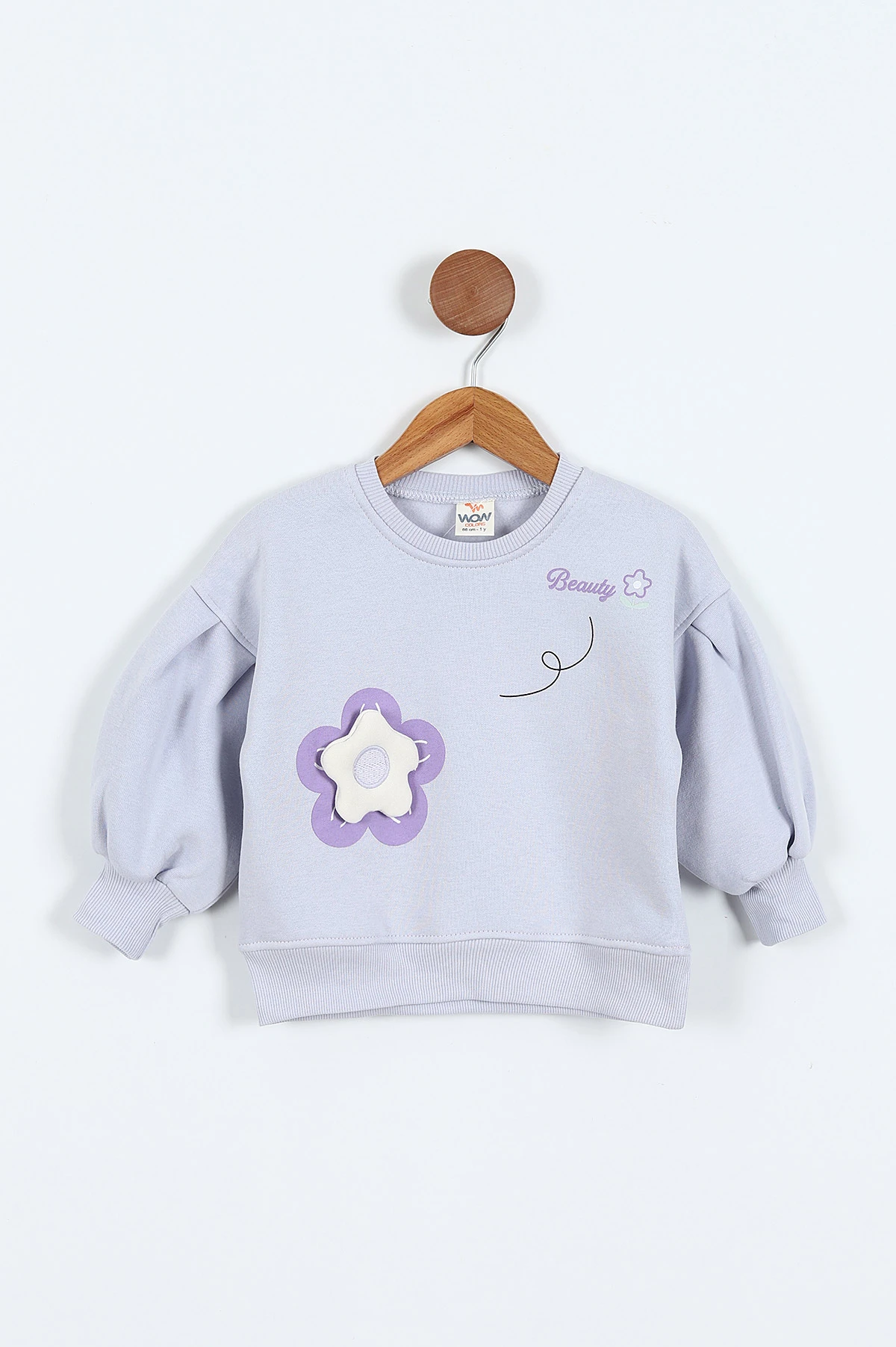 Lila (0-4 Yaş)Çiçek Nakışlı Baskılı  3 İp Şardonlu Kız Çocuk Sweatshirt 417581