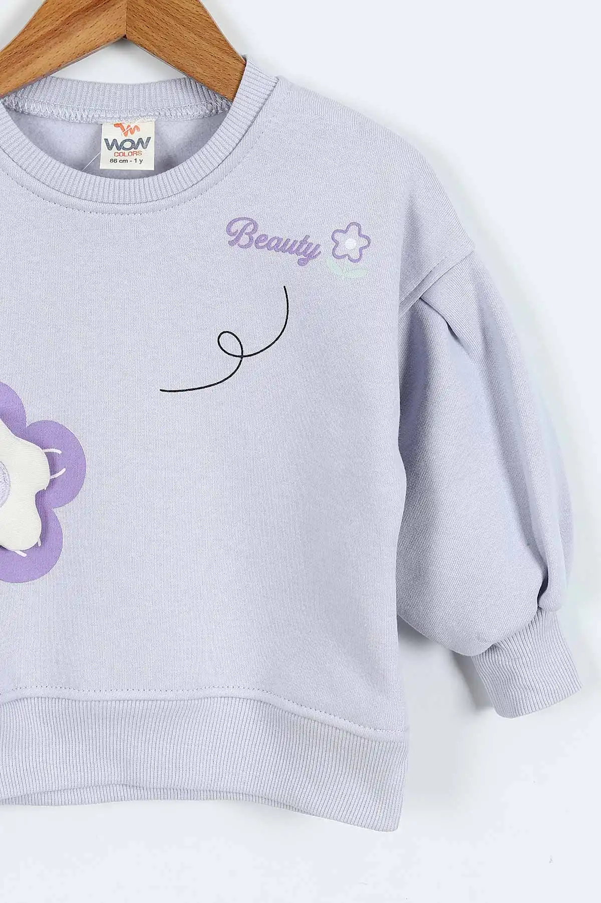 Lila (0-4 Yaş)Çiçek Nakışlı Baskılı  3 İp Şardonlu Kız Çocuk Sweatshirt 417581