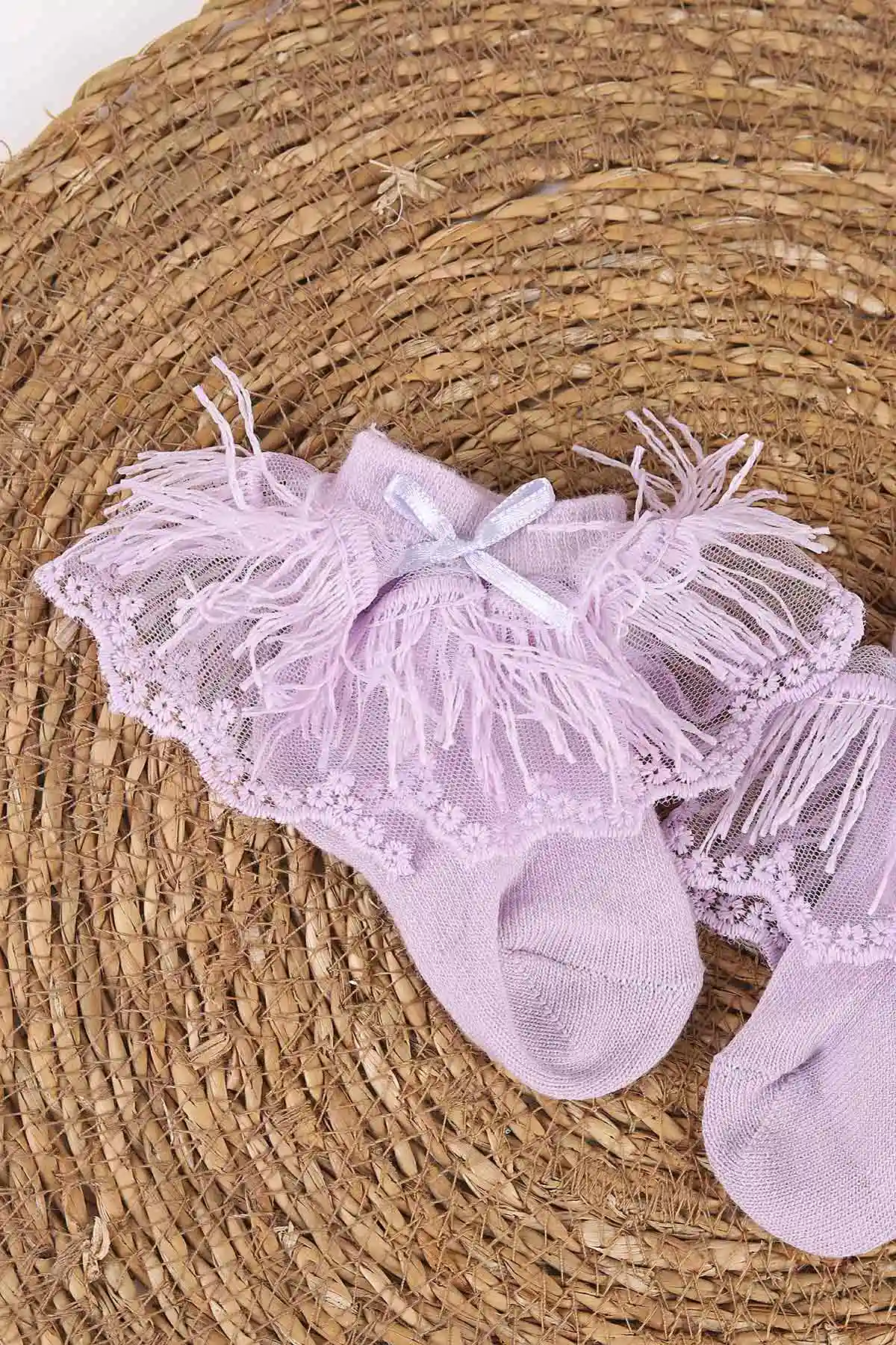 Lila (0-6 Ay) Saçaklı ve Tüllü Kız Bebek Çorap 467418