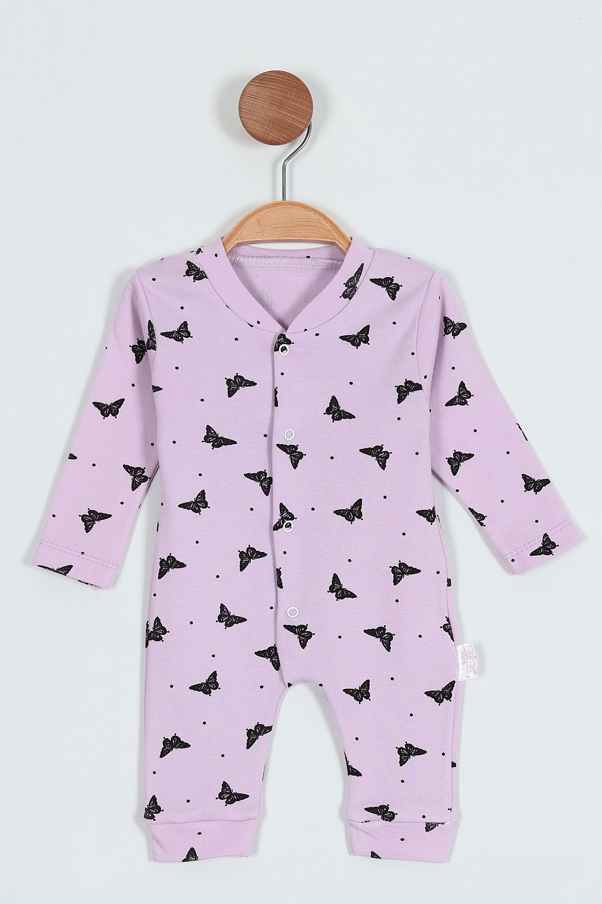 Lila (0-9 Ay) Kelebek Baskılı Çıtçıtlı Kız Bebe Tulum 203441