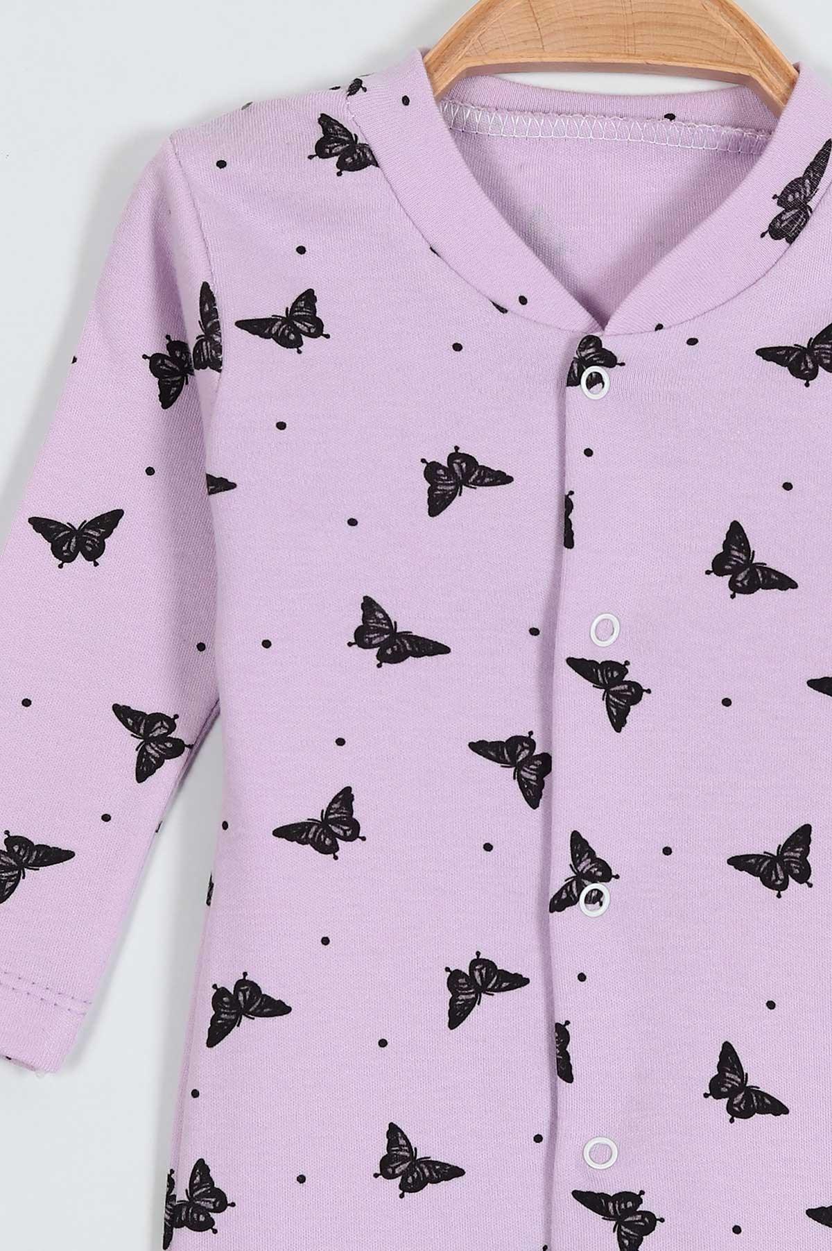 Lila (0-9 Ay) Kelebek Baskılı Çıtçıtlı Kız Bebe Tulum 203441