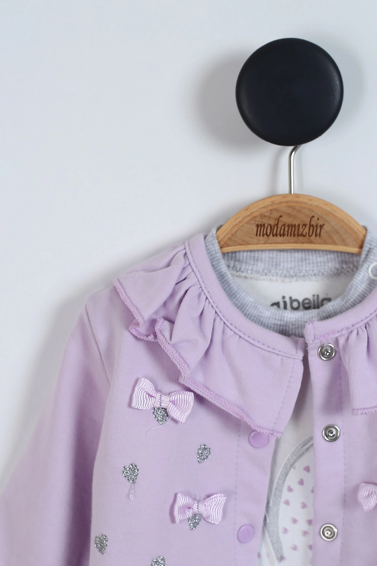 Lila (1-12 Ay) Kalp Baskılı Fırfırlı Hırkalı  Kız Bebek  Takım 340772