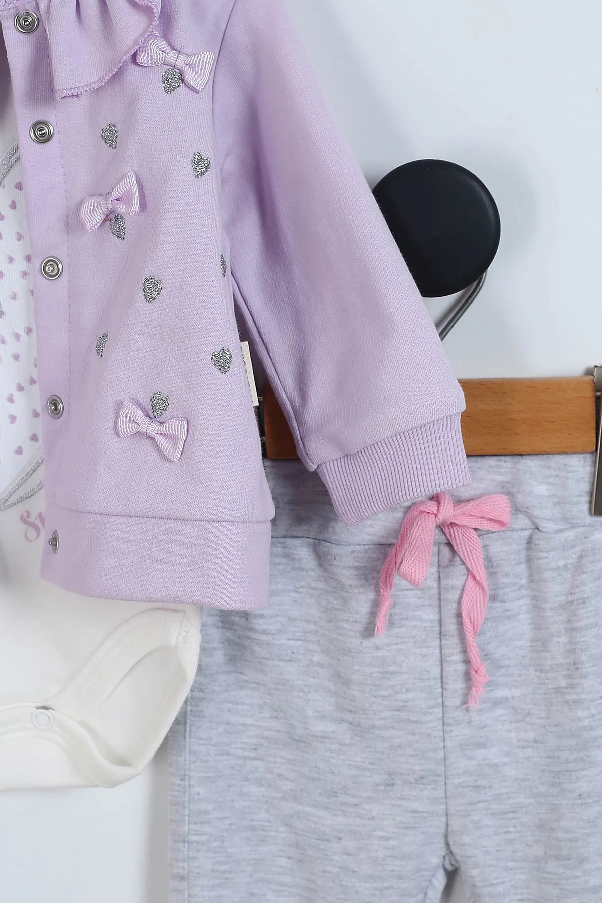Lila (1-12 Ay) Kalp Baskılı Fırfırlı Hırkalı  Kız Bebek  Takım 340772