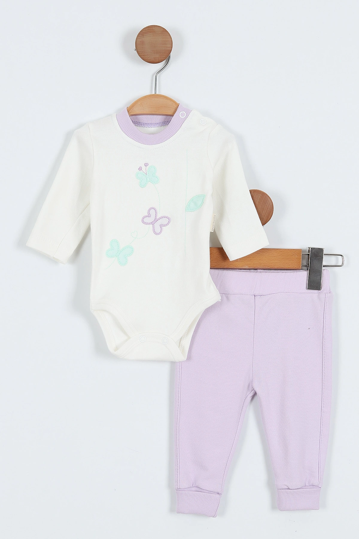 Lila (1-12 Ay) Kelebek Nakışlı Etek Fırfırlı ı Kız Bebek 3'lü Takım 340675