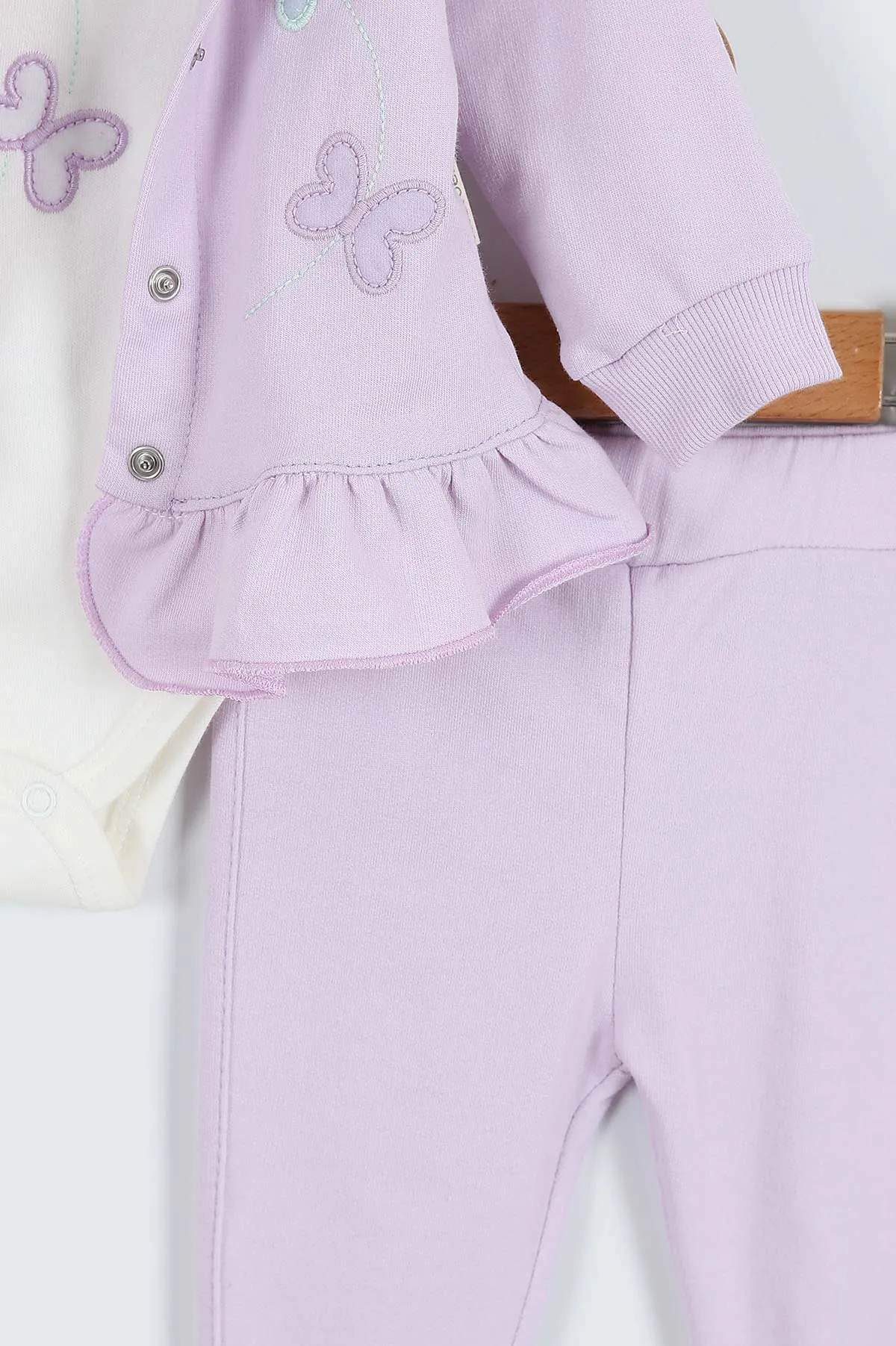 Lila (1-12 Ay) Kelebek Nakışlı Etek Fırfırlı ı Kız Bebek 3'lü Takım 340675