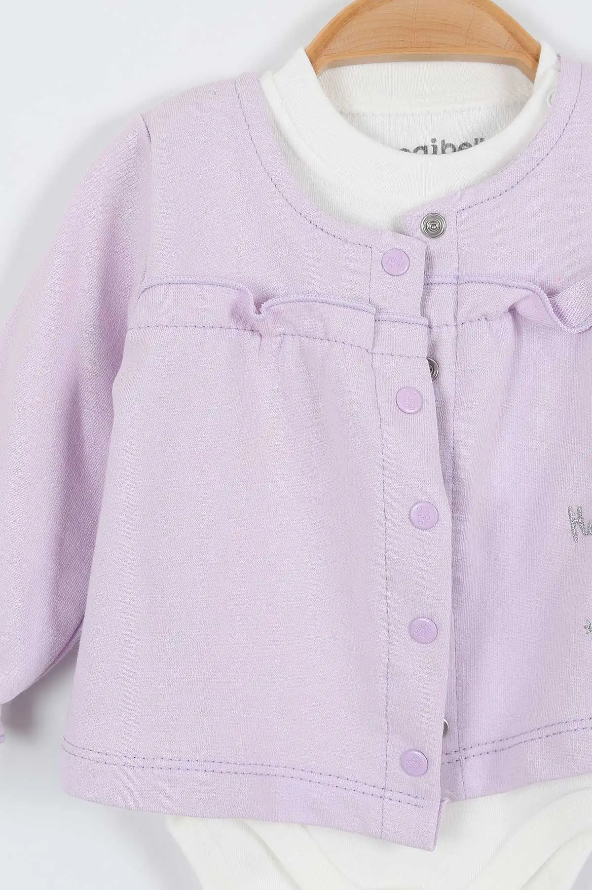 Lila (1-12 Ay)3 Tavşan Nakışlı Çıtçıt Hırkalı Kız Bebek 3'lü Takım 340671