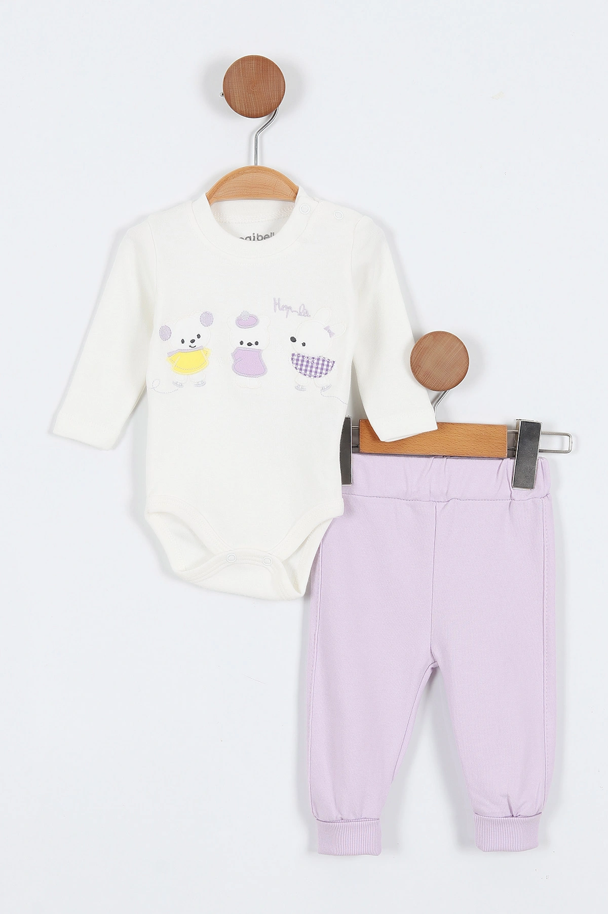 Lila (1-12 Ay)3 Tavşan Nakışlı Çıtçıt Hırkalı Kız Bebek 3'lü Takım 340671