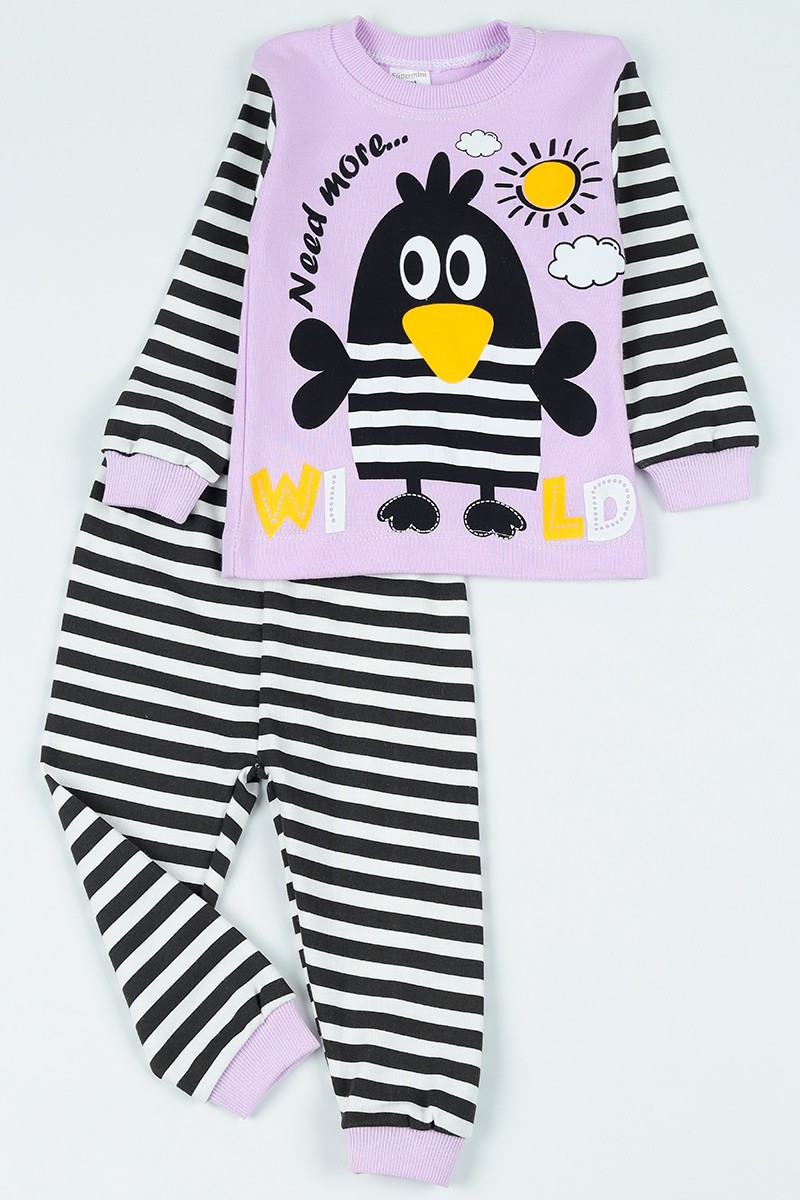 Lila (1-3 yaş) Kuş Baskılı Kız Çocuk Pijama Takımı 107388