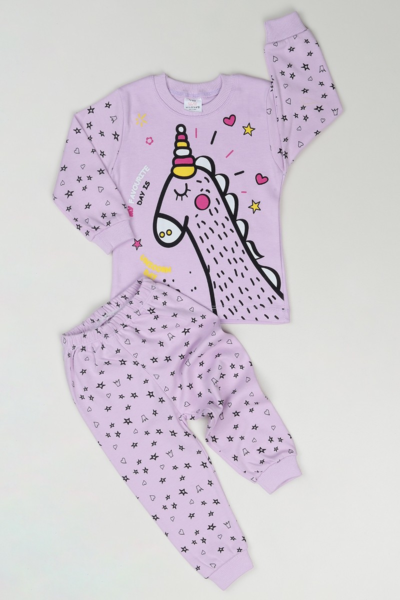 Lila (1-3 Yaş) Unicorn Baskılı Kız Çocuk Pijama Takımı 84245