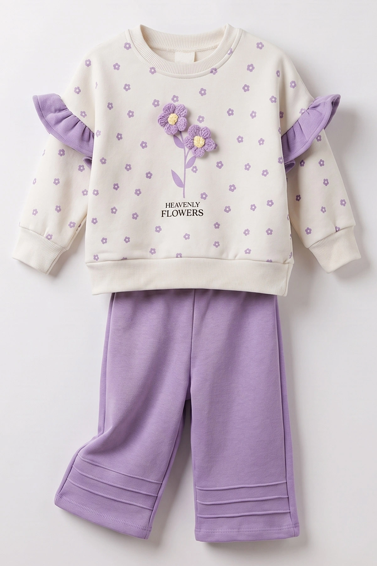 Lila (1-4 Yaş) Çiçek Baskılı 3 İp Şardonlu Kız Çocuk&Bebek Kışlık Takım 490144