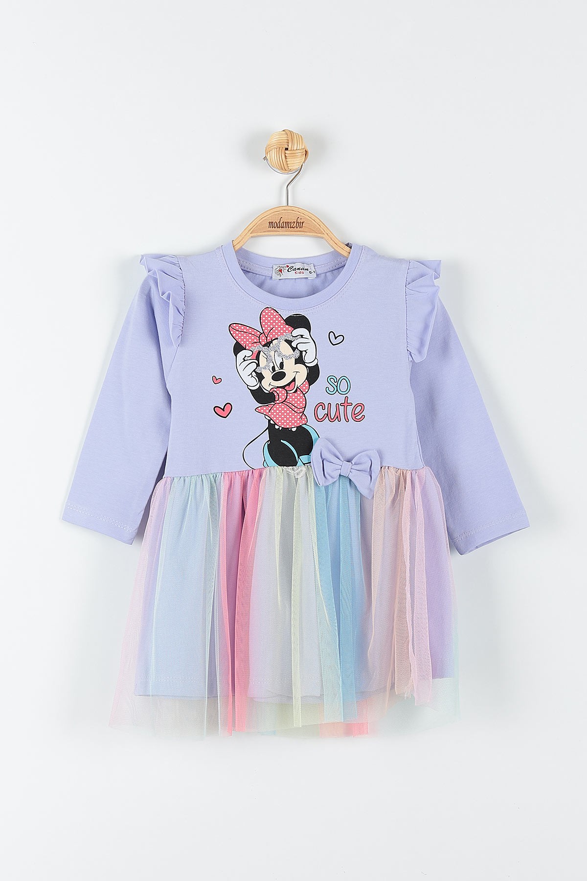 Lila (1-4 Yaş) Minnie Mouse Baskılı Kız Çocuk Elbise 174906