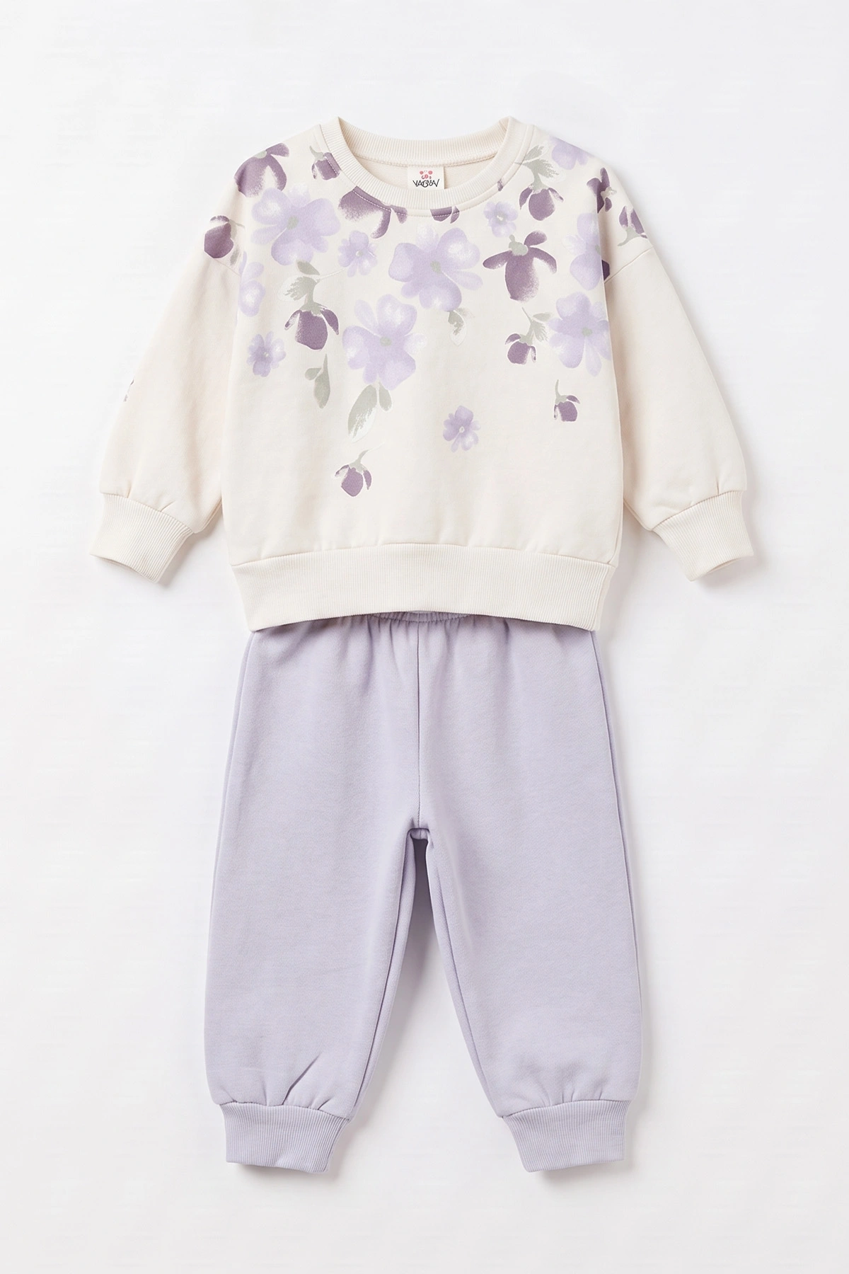Lila (1-4 Yaş) Yaka Çiçek Baskılı 3 İp Şardonlu Kız Bebek&Çocuk Kışlık Takım 497467
