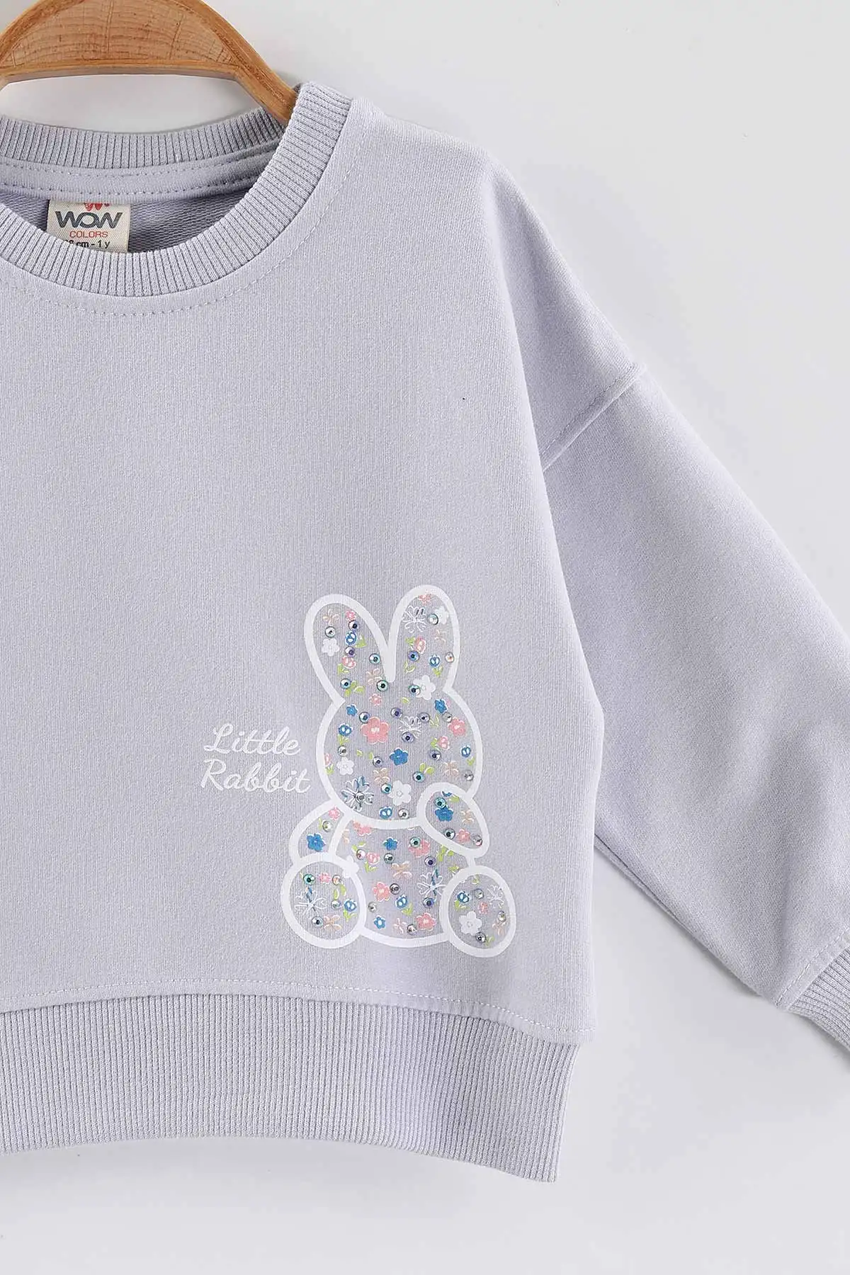 Lila (1-4 Yaş)Tavşan Baskılı  Taşlı Kız Çocuk Sweatshirt 432954