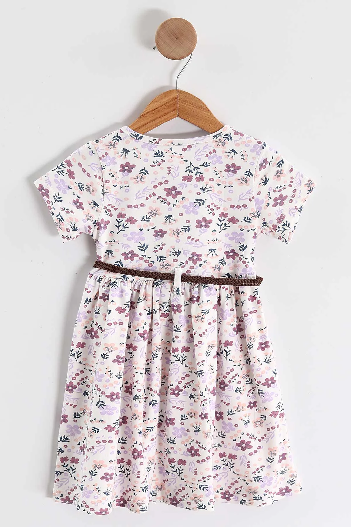 Lila (1-5 Yaş) Çiçek Desenli Kemerli Yarım Düğmeli Kız Çocuk Elbise 439139