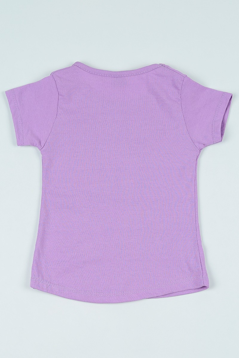 Lila (1-6 yaş) Kız ve Aslan Baskılı Kız Çocuk Tişört 106854