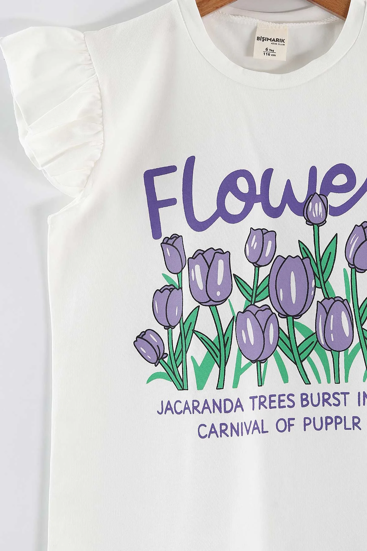 Lila (1-9 Yaş) Flower Baskılı Koldan Fırfırlı Tişörtlü ve Cepli Şortlu Süprem Kız Çocuk Yazlık Takım 456420