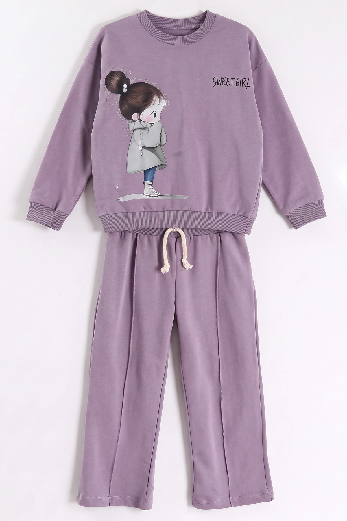 Lila (1-9 Yaş)    Kız Baskılı  Bol Paça 2 İp Kız Çocuk Mevsimlik Takım 487365