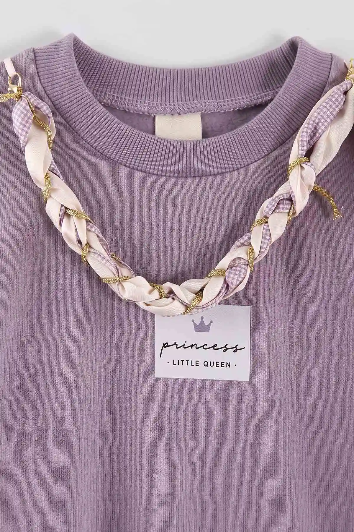 Lila (1-9 Yaş)Yakadan Fularlı  Baskılı  Bol Paça 2 İp Kız Çocuk Mevsimlik Takım 487371