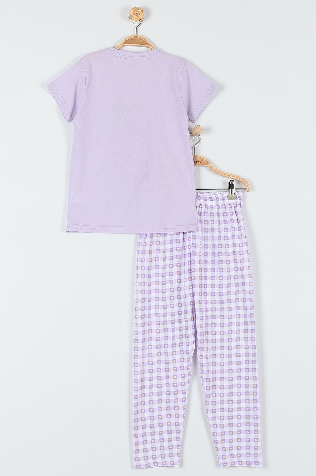 Lila (10-12 Yaş) Kalp Motor Baskılı KIz Çocuk Pijama Takımı 182053