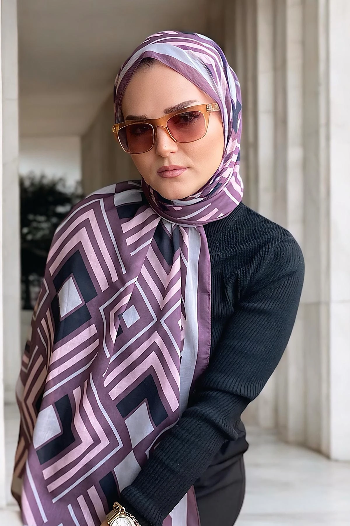 Lila 180X70 cm Dijital Baskı Desenli Pamuk Şal Marlow 332762