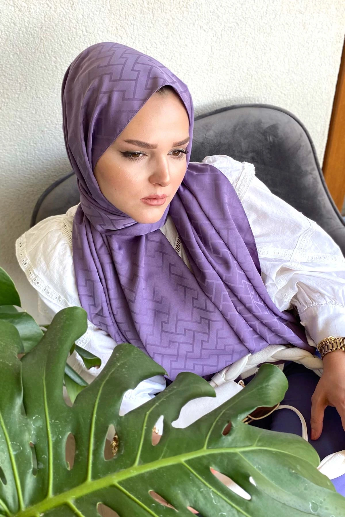 Lila 180x70 Jakar İpeksi Labirent Desen Şal 270907