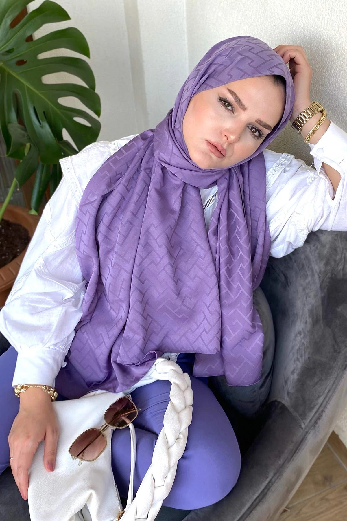 Lila 180x70 Jakar İpeksi Labirent Desen Şal 270907