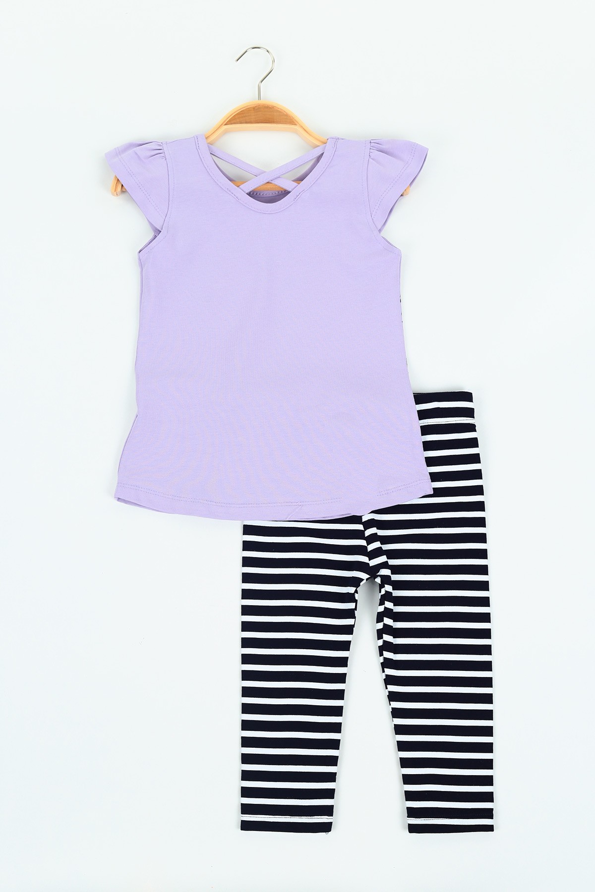 Lila (2-5 yaş) Çizgili Baskılı Kız Çocuk Takım 115483