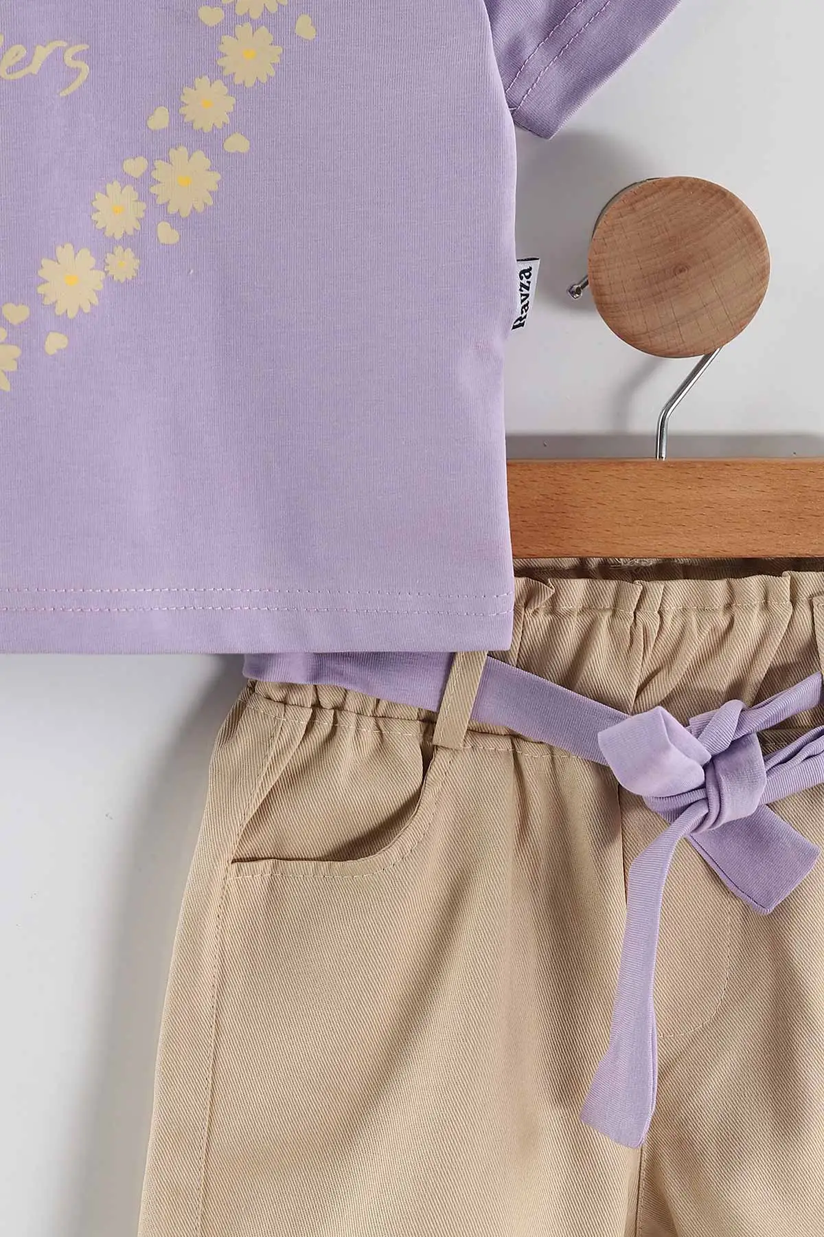 Lila (2-5 Yaş) Flowers Baskılı Süprem Tişörtlü Gabardin Şortlu Kız Çocuk Yazlık Takım 445570