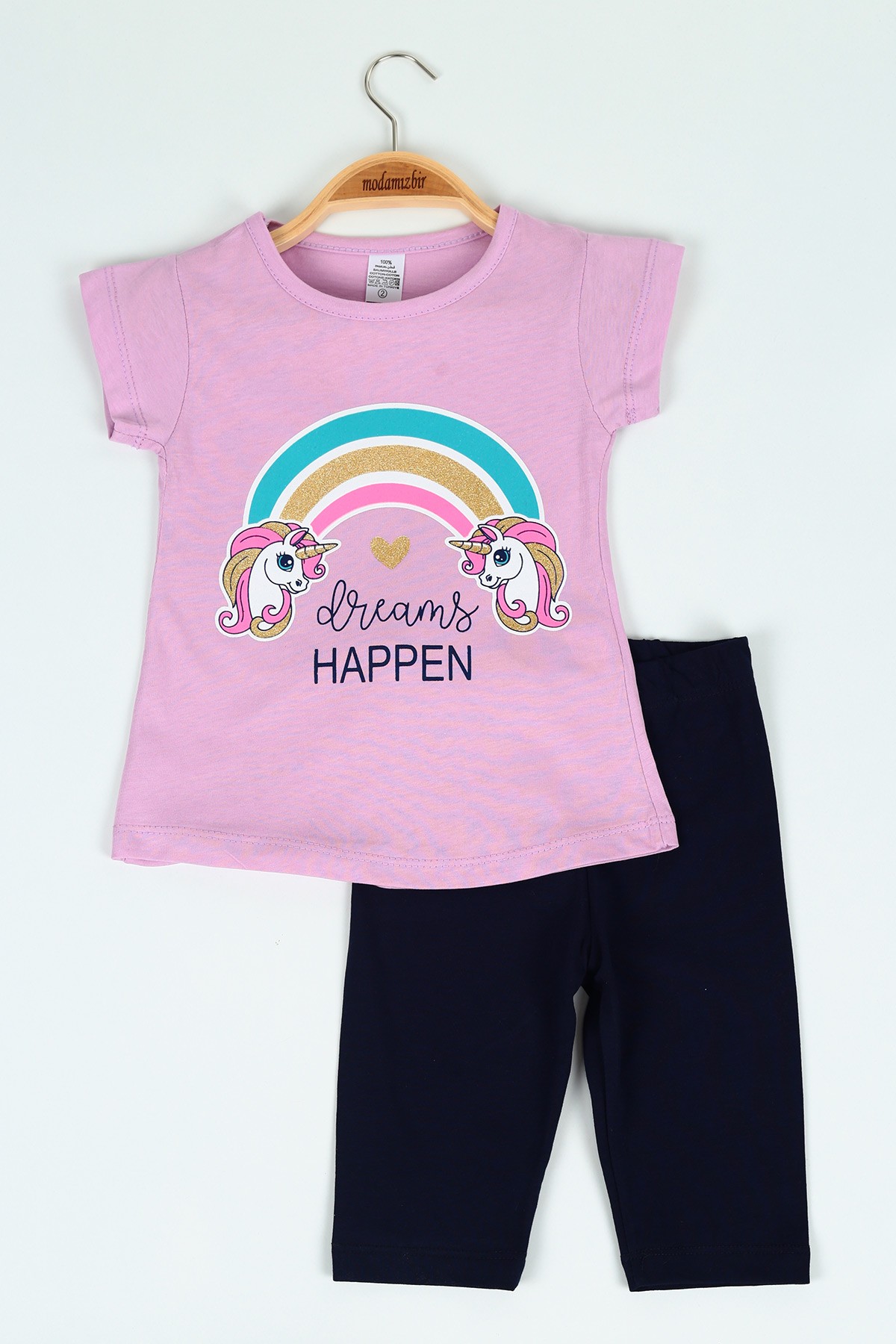 Lila (2-5  yaş) Simli Unicorn Baskılı Kız Çocuk Takım 117714