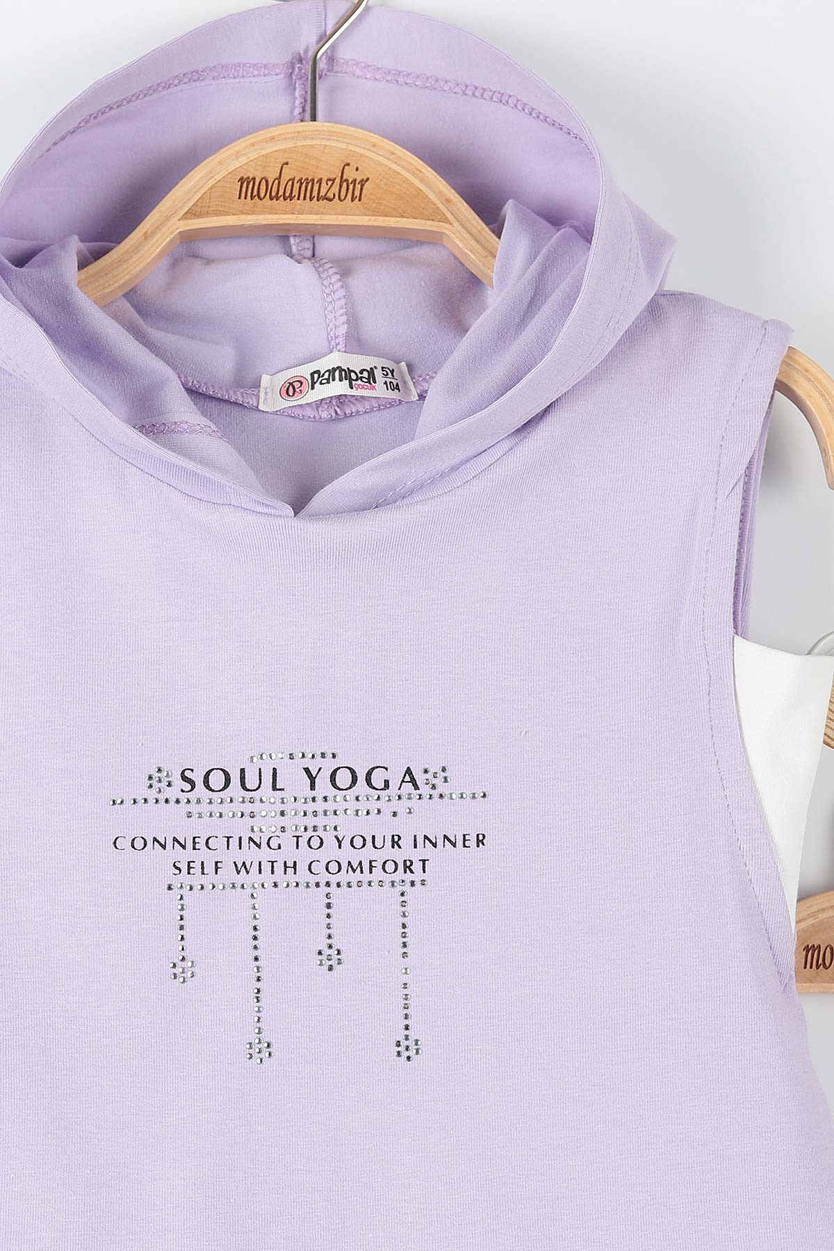 Lila (2-5 Yaş) Yoga Baskılı Taş Detaylı Kapüşonlu Kız Çocuk Takım 176270
