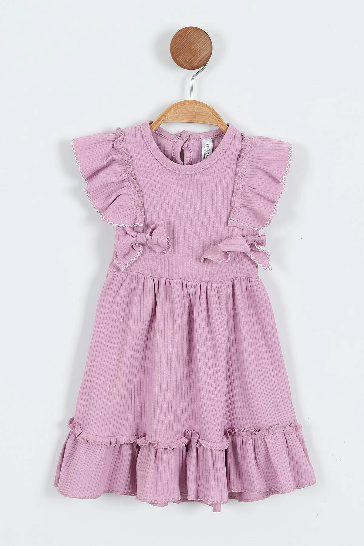 Lila (2-6 Yaş)Fırfırlı Fiyonklu Kroşetalı Kız Çocuk Elbise 357486