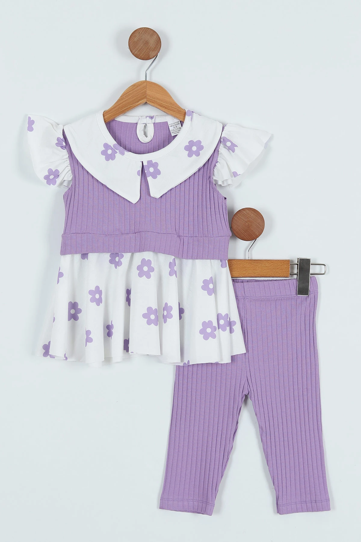 Lila (2-8 Yaş) Omuz Fırfırlı Çiçek Yakalı Taytlı Kız Çocuk Elbise 262935