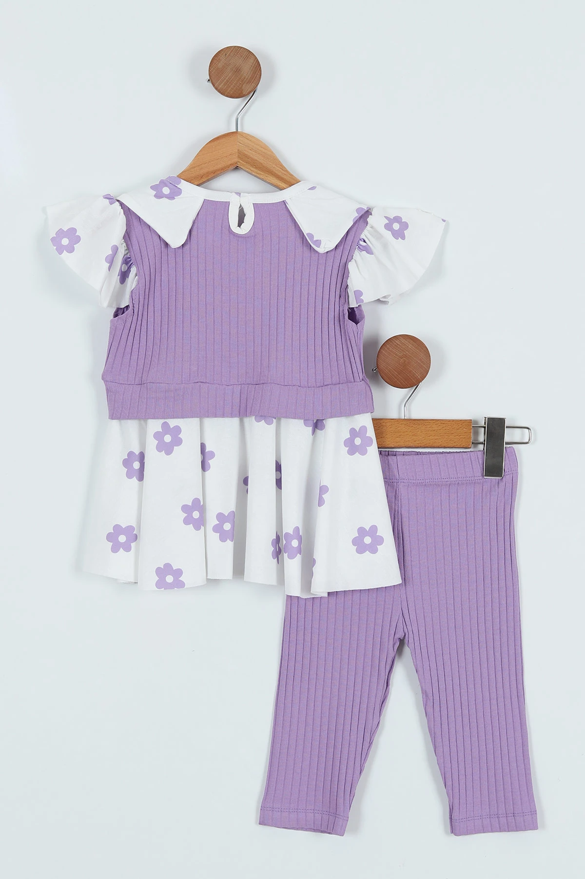 Lila (2-8 Yaş) Omuz Fırfırlı Çiçek Yakalı Taytlı Kız Çocuk Elbise 262935