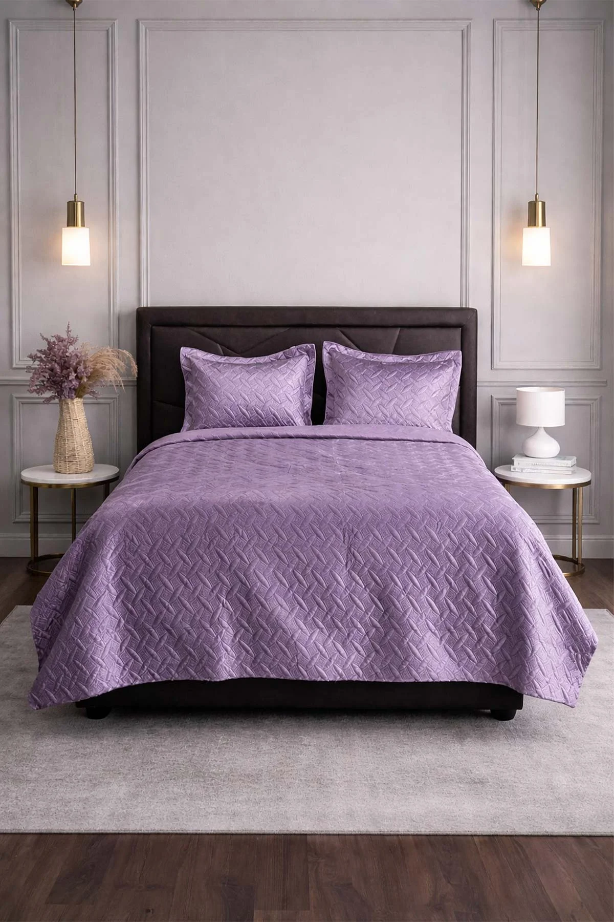 Lila 240x260 Cm Çift Kişilik Kadife Yatak Örtüsü 474676