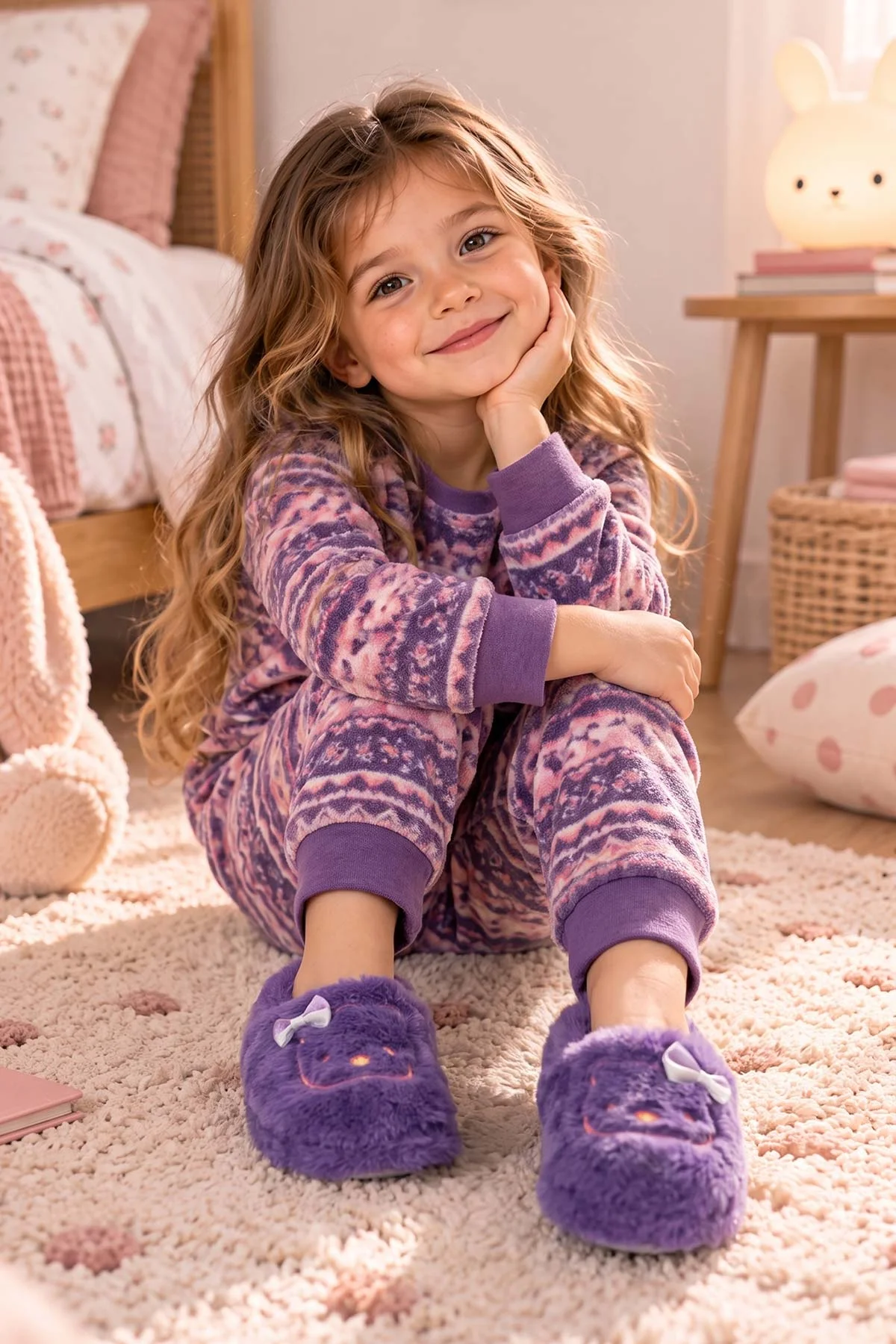 Lila ( 25 - 30 ) Figürlü Kız Çocuk Panduf 495130