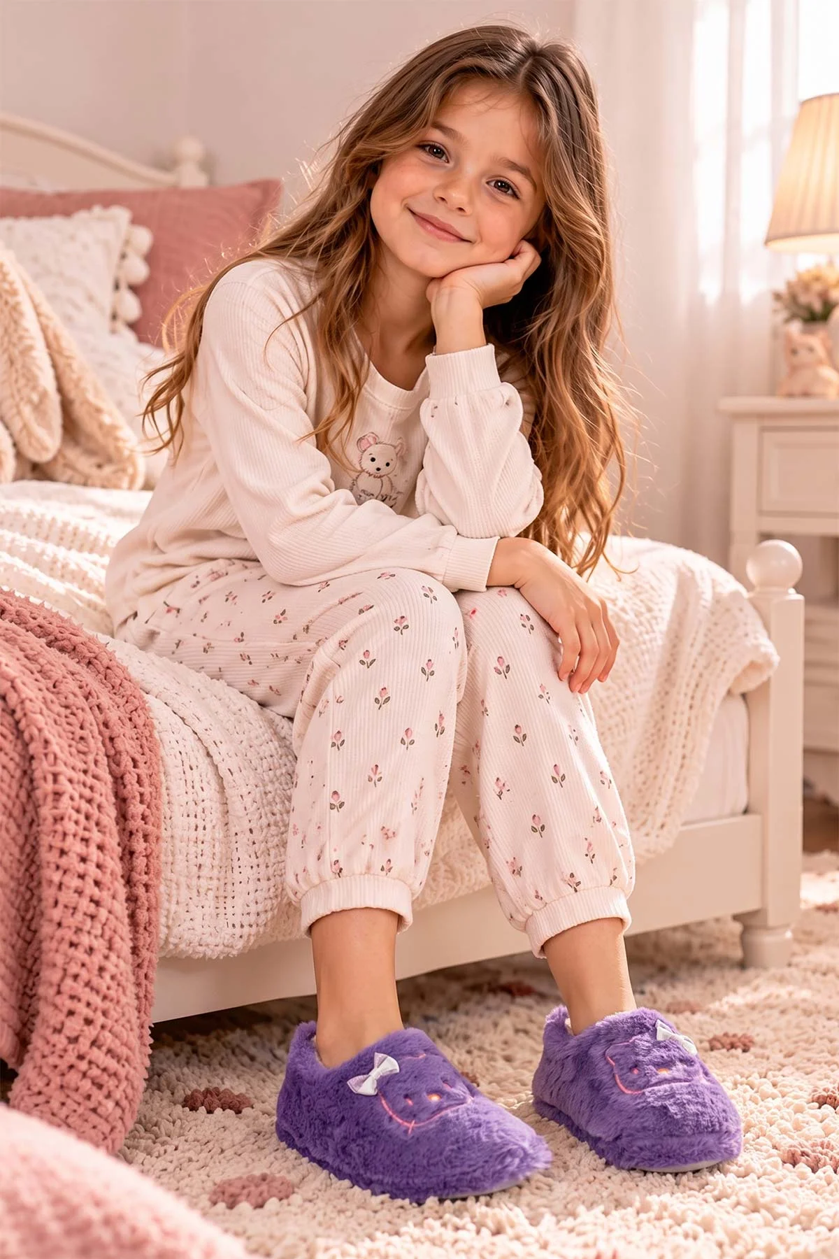 Lila ( 29 - 34 ) Figürlü Kız Çocuk Panduf 495132
