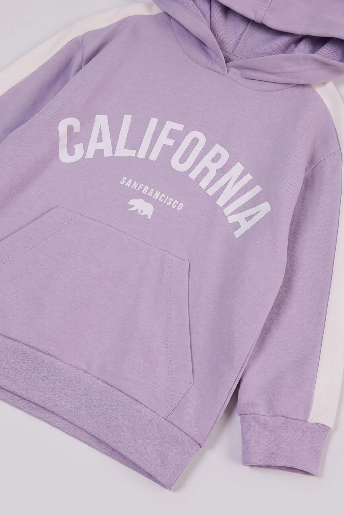 Lila (3-10 Yaş)California Baskılı Kanguru Cepli Kapüşonlu Taytlı Kız Çocuk Takım 486369