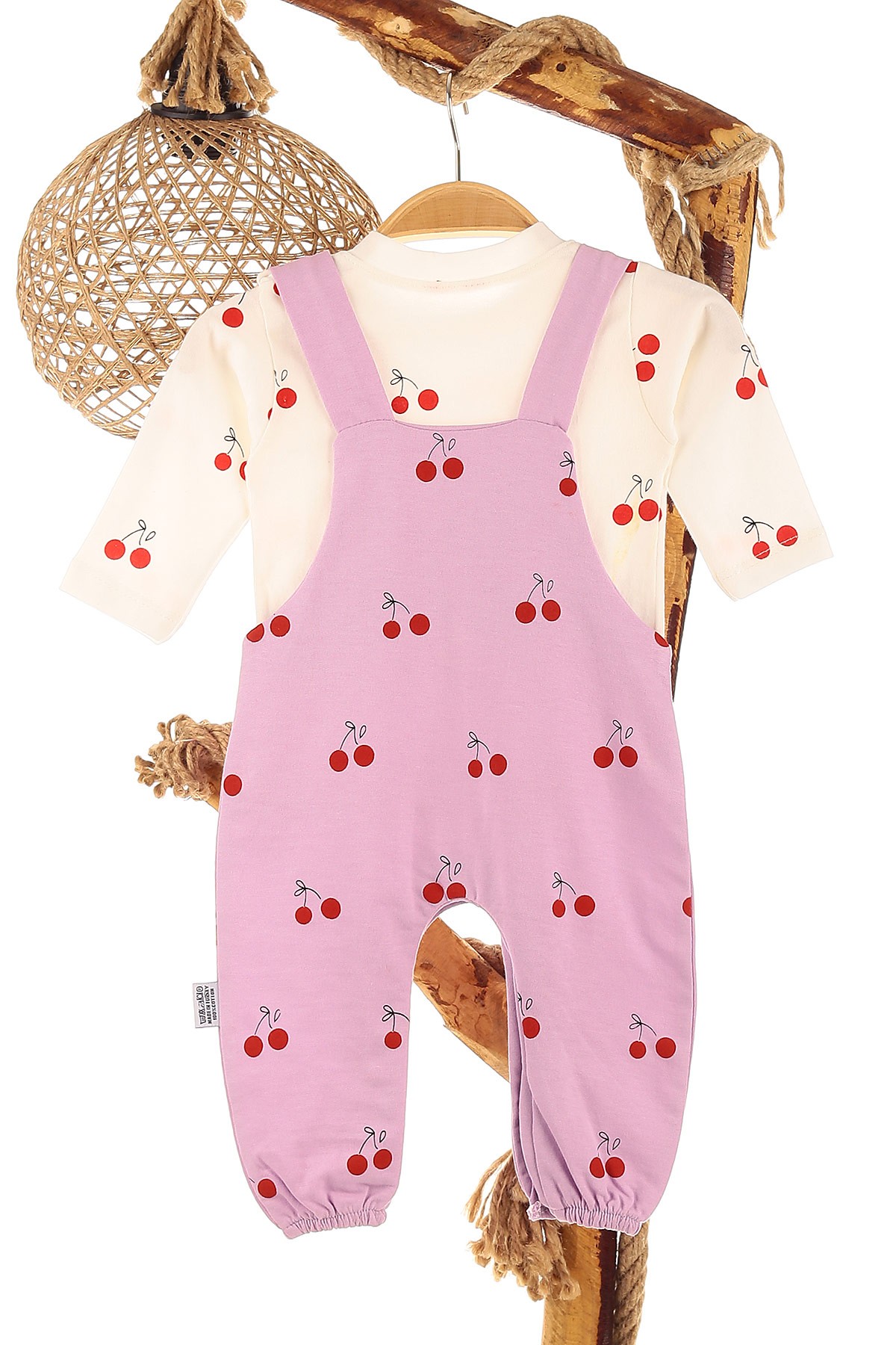 Lila (3-12 Ay) Kiraz Baskılı Ponponlu Kız Çocuk Tulum 152367