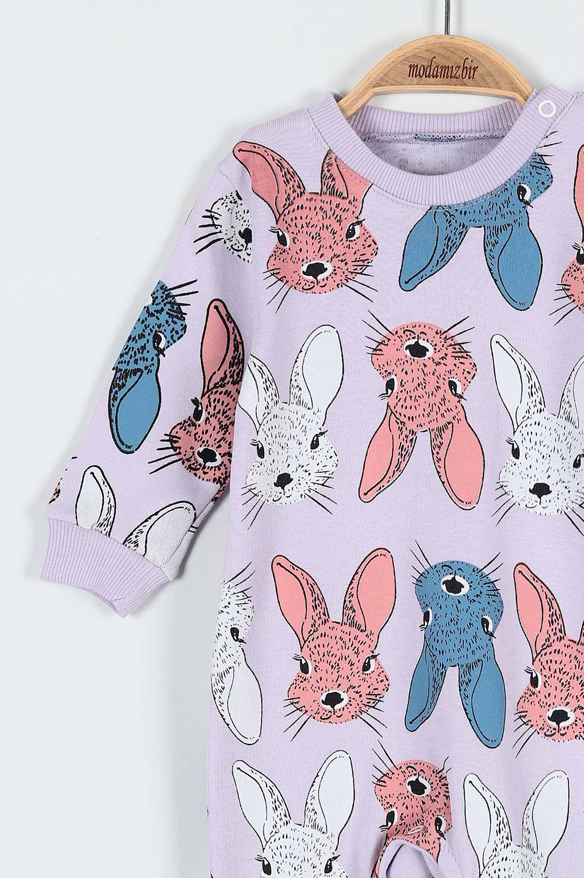 Lila (3-15 Ay) Tavşan Baskılı Kız Bebe Tulum 183890