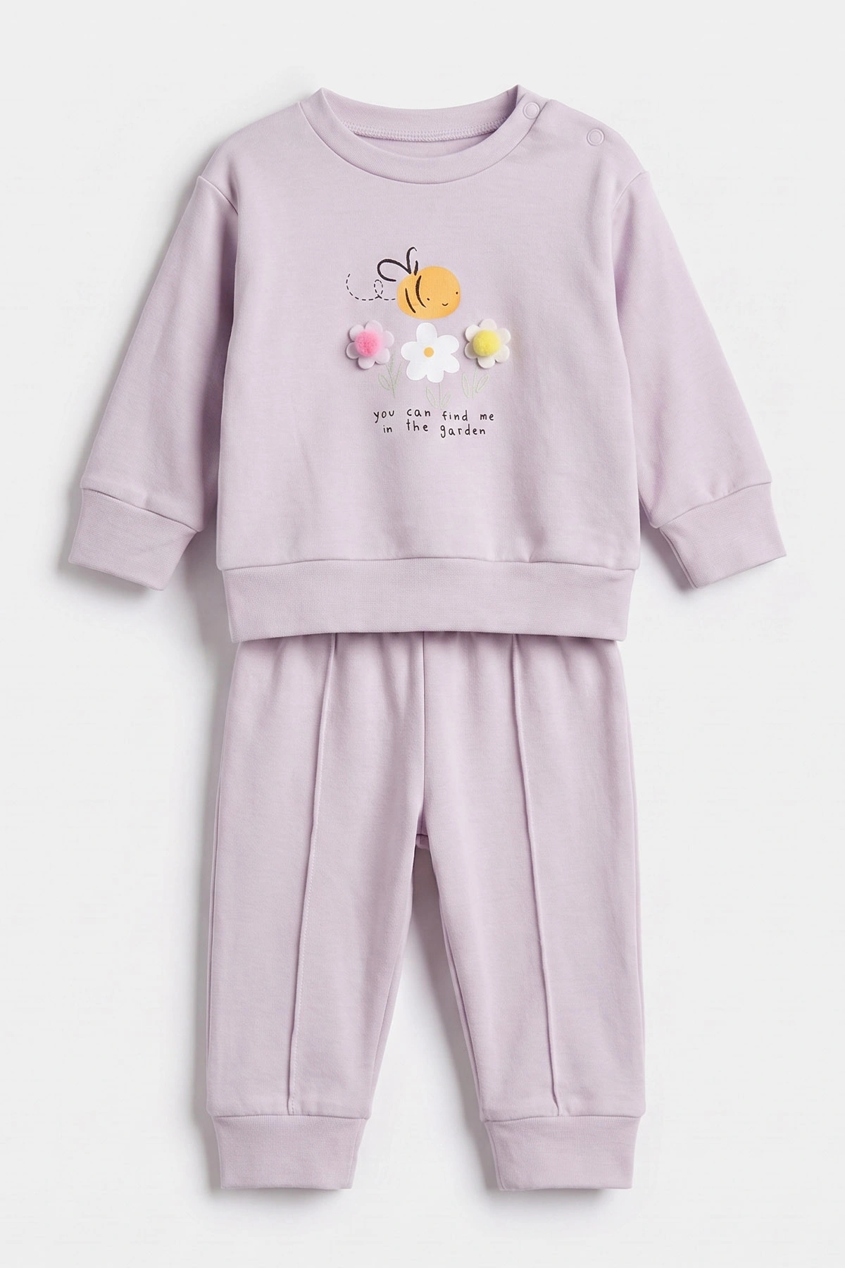 Lila (3-18 Ay) Arılı Çiçek Baskılı Alt Çimalı  Kız Bebek 2'li Takım 477523